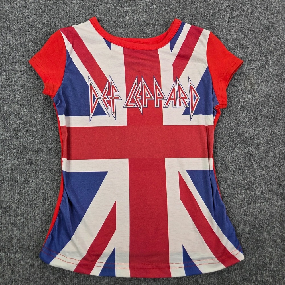 Vintage 1990s Def Leppard Flarg Logo Baby Tee Made USA Rhinestone Womens Small